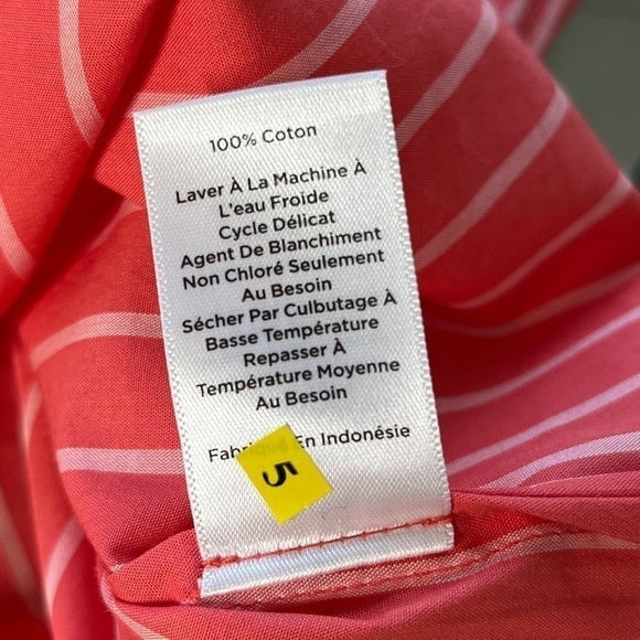 Talbots 100% cotton, coral & white pinstriped button-down ruffle trim shirt Sz L - Picture 10 of 15
